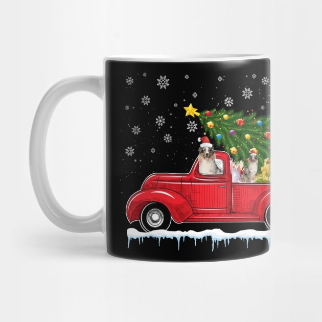 Red Truck pick up Australian Shepherd Christmas  lover gift T-Shirt by CoolTees